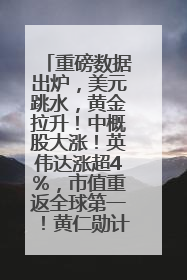 重磅数据出炉，美元跳水，黄金拉升！中概股大涨！英伟达涨超4%，市值重返全球第一！黄仁勋计划出售至多600万股股票